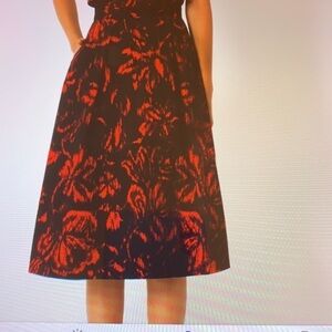 Black Halo Sanibel Rose Print Black Midi Skirt 0